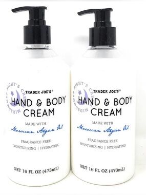 Trader Joe's Fragrance-Free White Hand & Body Cream Duo -Moroccan Argan Oil 2pac